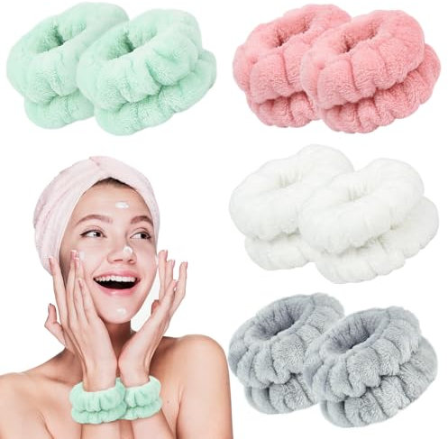 8 Stück Handgelenk Waschband, Mikrofaser Skincare Armband zum Gesicht Waschen Spa Kosmetik Abschmink Armbänder