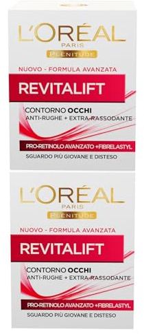 L'Oréal Paris Plénitude Revitalift Crema Contorno Occhi Anti-Rughe Extra Rassodante con Pro-Retinolo Avanzato e Fibrelastyl Texture Fresca e Leggera Contro Occhiaie e Borse - 2 Barattoli da 15ml