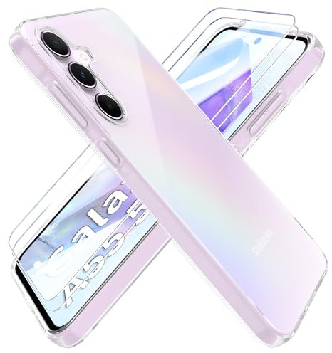 HTDELEC Coque pour Samsung Galaxy A55 5G 6.6 Transparente + 2 x Verre trempé Protection écran,Souple TPU Étui Protection Bumper Housse Antichoc Cover TPU Case Cover - Transparente