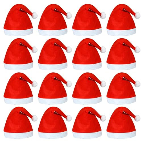 Schirmmütze Mit Ohrenklappen 24er-Pack rote Weihnachtsmütze aus Plüsch mit weißen Bündchen, Weihnachtsmütze aus Vliesstoff, Weihnachtsmütze für Erwachsene Mütze Neugeborene Winter (Red, One Size)