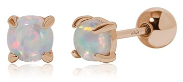 Meissa Opal Earrings for Women 925 Sterling Silver Screw Back Stud Earrings Dainty Birthstone Earrings Hypoallergenic Sleep on Ball Back Earrings (Rose Gold)