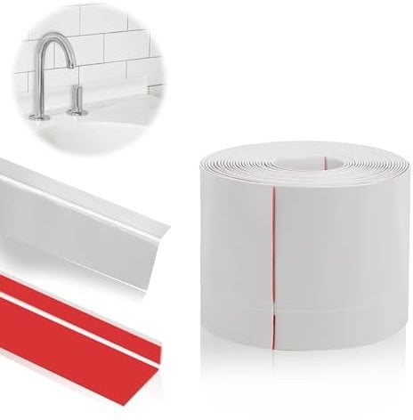 DBREAKS Plinthe Souple Adhésive, 5M Plinthe souple autoadhésive PVC, 50*20mm Ruban d'étanchéité PVC, PVC Plinthe Adhesive, Plinthe Cuisine Corniere PVC Autocollante pour cuisine salle de bain (Blanc)