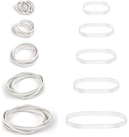 100pcs White Rubber Bands 5 Sizes Heavy-Duty Thick Rubber Band Assorted Wide Elastic Band for Litter Box File Folder Camping Hiking Home School Office Supplies-0.9/1.5/2.1/2.6/3.1IN