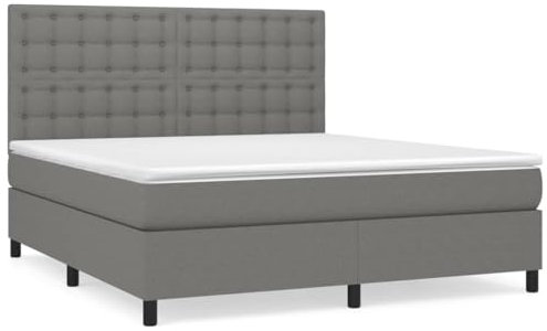 Willood Boxspringbett mit Matratze 180x200 cm Stoff Knöpfe Hohes Kopfteil Dunkelgrau