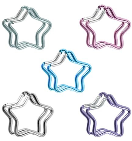 10 Stück Stern Karabiner Schlüsselanhänger Sterne Titan Karabiner Schlüsselanhänger Sternform für Geschenk, Deco, DIY Karabinerhaken sternform Deko (5 Farben)