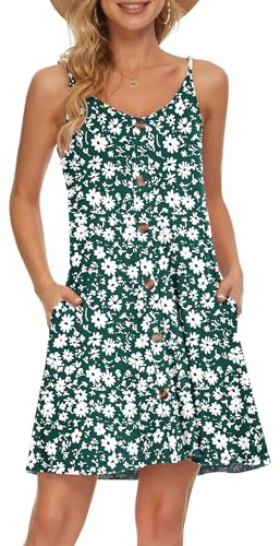 AUSELILY Damen Kleider Sommer Spaghettiträger Knielang Strandkleider Kurz V Ausschnitt Kleid Leicht Mit Taschen Sommerkleid Für Frauen