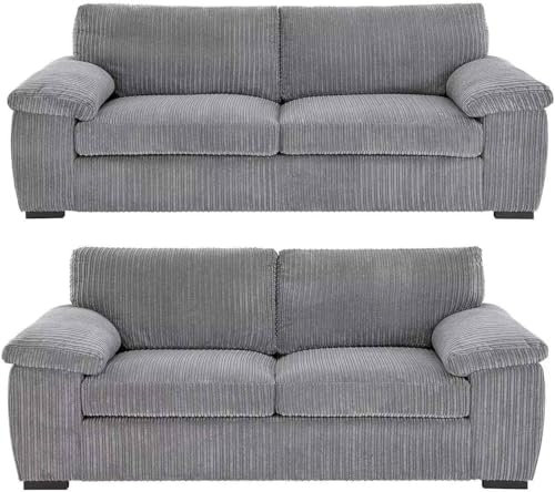 Jumbo Cord Wohnzimmermöbel-Set, grau, 3 + 2-Sitzer Sofa für Komfort und Stil
