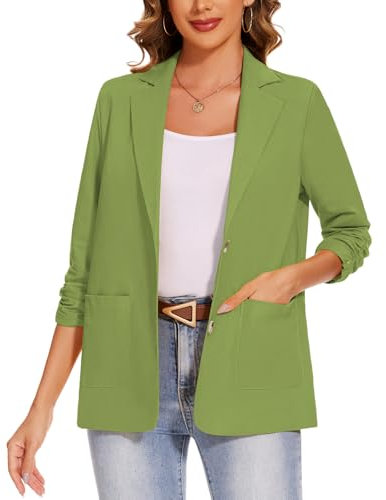 MINTLIMIT Summer Blazers for Women Lightweight Jackets for Women 3/4 Sleeve Summer 2 Button (Green XXL)