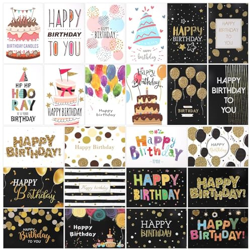 ktxaby 24 Stück Geburtstagskarten Set 10x15cm Mit 24 Umschlägen 24 Goldene Aufkleber Glückwunschkarten 24 Designs Blanko Karten Für Erwachsene Frauen Männer