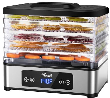 Rosewill Compact Food Dehydrator, 5 Stackable Trays with Adjustable 48H Timer and Temperature Control - 400W Electric Food Dryer for Jerky, Fruits, Herbs, Veggies, Meat & Dog Treats