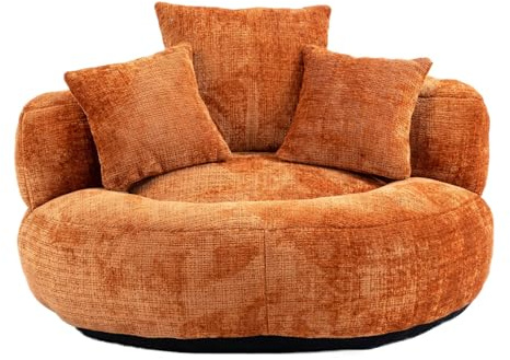 Rundes Lazy Sofa mit weicher Chenille-Oberfläche, ergonomischem Design und DREI Kissen, bequemer Sitzsack mit hochdichtem Memory-Schaum, kein Aufbau erforderlich, für Wohnzimmer,Büro (Orange)