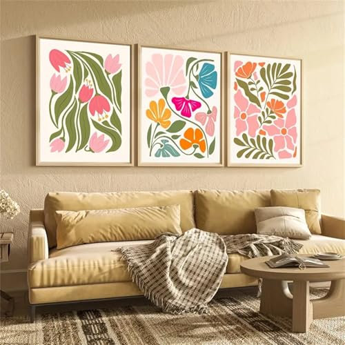 Uixxducc 3er Premium Poster Set, Moderne Wandbilder, Bilder Wohnzimmer Deko Schlafzimmer, Tulpen Blumig Bilder, Ohne Rahmen (21x30cm)