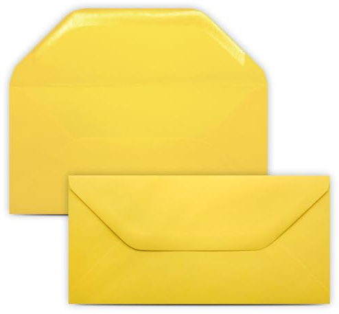 50 Briefumschläge DIN Lang Gelb - 11,0 x 22,0 cm - Kuverts mit 80 g/m² - Nassklebung mit gerader Klappe - Umschläge ohne Fenster - Colours-4-you