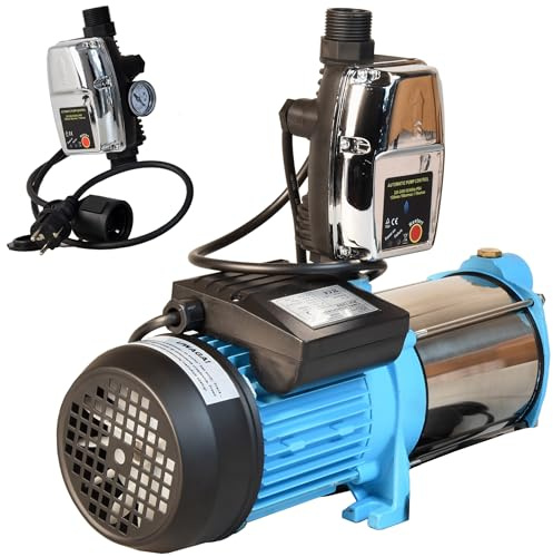 Hauswasserautomat MAX-H 1300 mit Elektronische Druckschalter - Wasserpumpe (6000 l/h, 1300 W, max. Förderhöhe 55m) - Gußeisen Edelstahl INOX - für Bewässerung - Pumpensteuerung Trockenlaufschutz