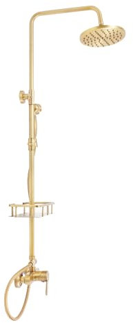 Système de douche complet au design moderne en laiton vieilli - Douche à effet pluie rétro - Pommeau de douche rond avec étagère - Douche à effet pluie