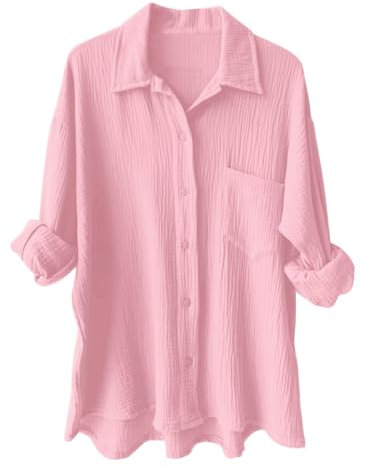 Generisch Chemisier Vieux Rose Femme Chemisier avec Boutons et Poche Chemisier Ample Blouse Hauts Uni Décontracté Manches Longues Blouses Noires Femmes Serré, Rose, L