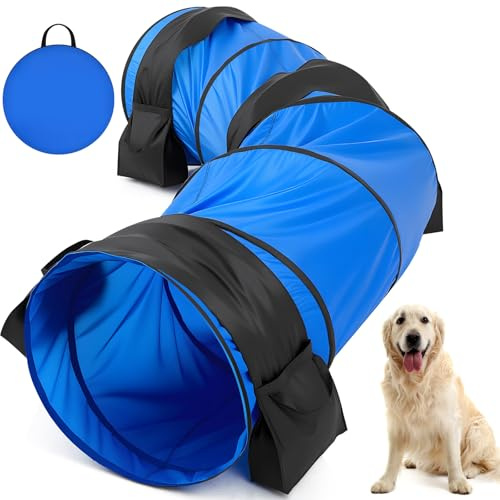 28 in 3 Fuß Blau Extra Groß Hund Agility Tunnel mit Sandsäcken Hunde Agility Trainingsgeräte Tunnel mit 3 Pack Sandsäcke Tragetasche und 4 Erdspikes für alle mittleren und großen Hunde