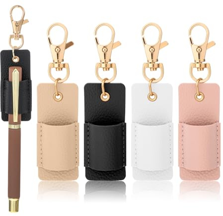 ValueBargain Schlüsselband-Stifthalter, 4 Stück, Anti-Verlust-Leder-Stifthalter für Schlüsselband und Ausweishalter (mehrfarbig)