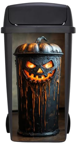 Targawerelax Wheelie Bin Stickers, Waterproof Wheelie Bins Covers Vinyl Self Adhesive Dustbin Stickers Trash Can Decorative Fridge Wrap Sticker Wall Home Decor, Evil Pumpkin face