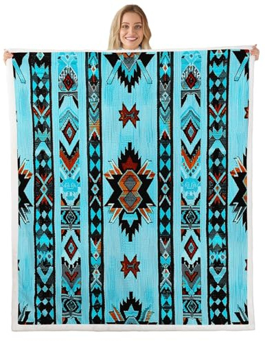 Homemissing Blau Südwesten Decke 150x200cm Geometrisch Bettwäsche Dekor Tribal Exotic Style Native American Indian Design Kuscheldecke Set Streifen Linie Flanell Fleecedecke