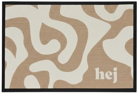 Kafloor Design Fußmatte HEJ | Schmutzfangmatte waschbar & rutschfest | Fußabtreter modern mit Spruch in Braun für Innen & Außen 50 x 75 cm Hej