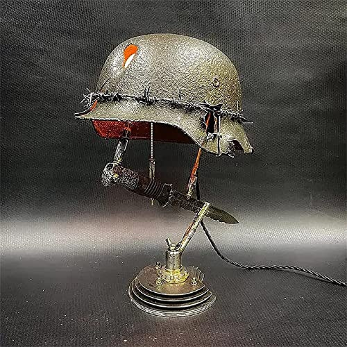 WWII Soldat Helm Lampe Harz Tischlampe Statue Einzigartiges Militärgeschenk für Enthusiasten