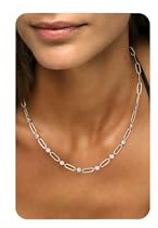 16K Vergoldete Kette Damen ohne Anhänger, Gliederkette Halskette Silber | Minimalistischer Paperclip und Fischgräten Schmuck, trendige Halskette mit Zirkonia für Damen