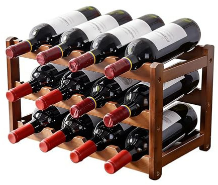 Gevvnss Wine Rack for 12 Bottles,3 Tier Wooden Wine Racks Free Standing,Small Bottle Rack Countertop Storage Holder for Kitchen Cupboard Bar Cellar (43x23.5x25cm)