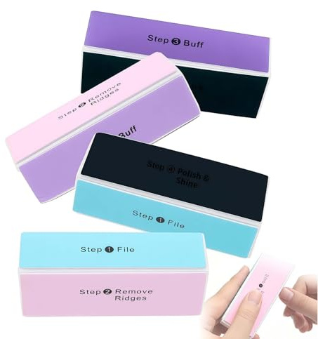 4Pcs Nail Files - Nail Buffer Block with 4 Sides for Shaping, Smoothing, and Polishing - Manicure Tool for Natural, Gel & Acrylic Nails at Home or Salon
