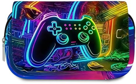 Fakcrkun Gamer School Pencil Case, Gaming Theme Boys Pencil Case with Multiple Pockets, Gamer Gifts for Kids Adults School, College, Travel