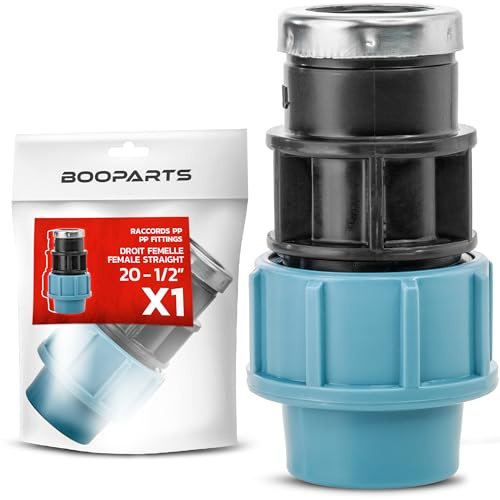 BOOPARTS – Raccordo Femmina a Compressione PP Ø20 mm x 1/2 per Tubo PE | Raccordo per Irrigazione e Giardino | 1 Pezzo