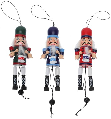 NUOBESTY 3 Marionetas de Cascanueces de Madera Pintadas a Mano Figuras Decorativas Clásicas de Soldado para Colgar Adornos Navideños para Sala y Fiestas Muñeca de Juguete Tradicional