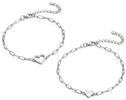 Karma NH11042499 Damen Armband Set Herz Edelstahl modern Silber Armkettchen Schmuck Schwestern Freundinnen Damenarmband Damenschmuck wasserfest hypoallergen (Miles Silber)
