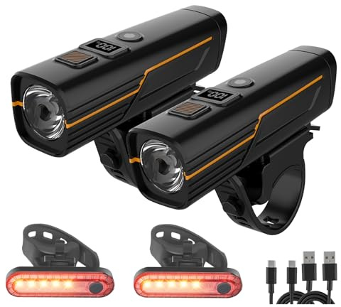 EBUYFIRE Luces para Bicicleta con Sensor de Luz y Pantalla Digital,Set de Luces LED Recargables para Ciclismo,Luz Delantera y Trasera Super Brillante - Linterna Frontal para Bicicleta,Luz Trasera (2)