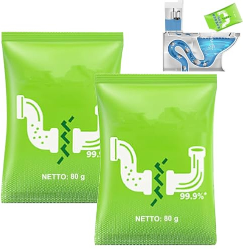 Leistungsstarkes Rohrreinigungspulver 80g, Abflussreiniger und Desodoriere, Starkes Rohrreinigungspulver, Sicher & Mehrzweck für Küche, Bad & Dusche (2PC)