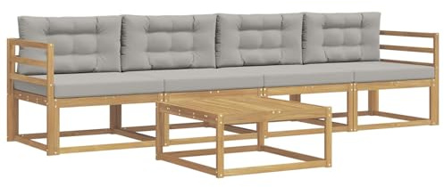 vidaXL Outdoor-Sofagarnitur mit Kissen 4 pcs Weiß und Hellgrau, Outdoor-Sofa-Set, modernes Gartenmöbel, modulare Sitzgruppe für Komfortables Entspannen im Freien