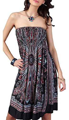 OCTOPUSIR Women Sleeveless Strapless Beach Sundress 2018 Ladies Summer Ethnic Bohemian Off Shoulder Floral Printed Bandeau Boobtube Casual Mini Cover Up Dress,Colour 2