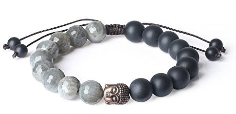 COAI Geschenkideen Herren Armband aus Geschliffenem Onyx und Facettierten Labradorit Buddhistisches Gebetsarmband