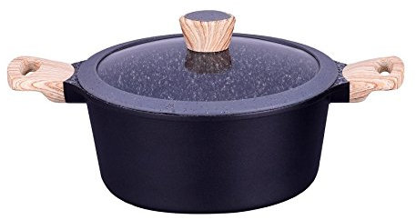 Cacerola de granito antiadherente 24cm tapadera de cristal con borde de silicona