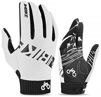 INBIKE MTB Handschuhe Herren Fahrrad Freizeit Vollfinger Lang Fahrradhandschuhe Sommer Atmungsaktiv Touchscreen Radhandschuhe Für Moutainbike Downhill Motocross Rennrad Radsport Weiß L