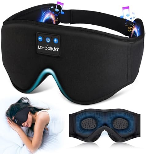 LC-dolida Bluetooth Sleep Mask Headphones 200% Blackout 3D Deep Eye Mask with Headphones BluetoothV5.4 Can Play 15Hrs Breathable Eye mask with Bluetooth Headphones for Travel,Nap Sleeping,Shift Work