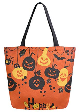 MNSRUU Halloween-Handtasche, Kürbis-Schläger, Ahornblätter, Geister, wiederverwendbar, für Damen, große lässige Handtasche, Schultertasche für Einkaufen, Lebensmittel, Reisen im Freien