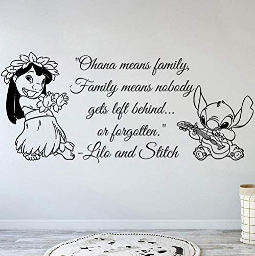 Wandaufkleber Kunst Dekor Aufkleber Ohana Familie Zitat Kindergarten Inspiriert Wandtattoo Lilo Stich Ohana Bedeutet Familie Vinyl Aufkleber 56X28Cm