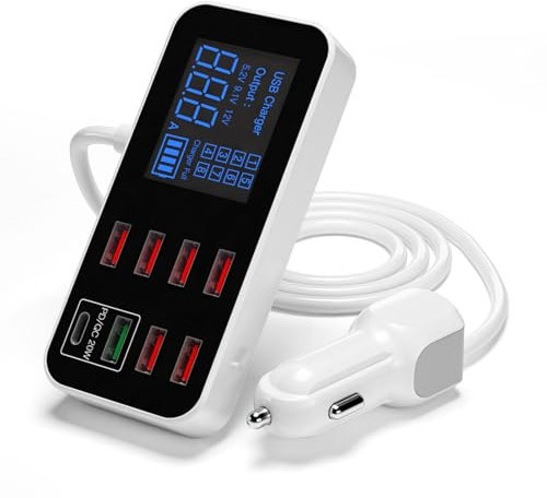 Docooler Car Charger, A9S Mini Fast Car Charger 8 Port Multi USB LCD Display 12V Phone Charger USB Hub for Phone Tablets DVR