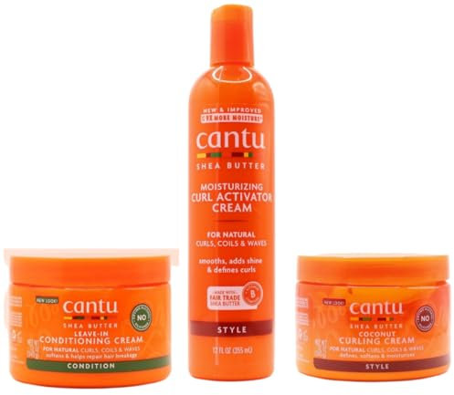 Cantu Shea Butter Moisturizing Curl Activator Cream, Leave-In Conditiioning Cream And Coconut Curling Cream Combo (Ste of 3)