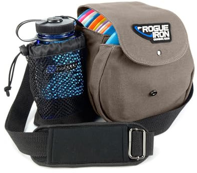 Rogue Iron Disc Golf Umhängetasche - Sling Tote Bag für Frisbee Golf - für bis zu 14 Scheiben, große 900 ml Wasserflasche und Zubehör V2 (14 Scheiben) Grau