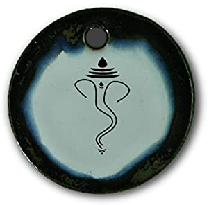 Keramik-Anhänger „Gansesha, Hinduismus“ in braun-blau-grün marmoriert; Schmuck Kette Kettenanhänger Geschenk