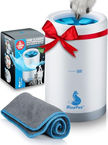 BluePet Pfotenreiniger für Hunde zum Entfernen von Dreck & Schmutz von Hundepfoten I Inkl. Mikrofaser-Handtuch I PfotenBlitz Größe L