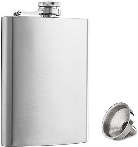Hip Flask with Funnel, 8 oz Stainless Steel Whiskey Flask 100% Leak Proof, Portable Pocket Hip Flask for Liquor for Men