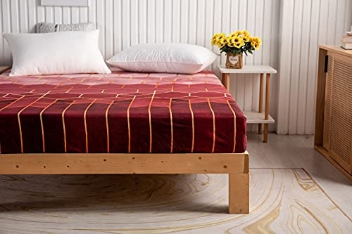 Luofanfei Spannbettlaken 100x200cm Weinrot Rot Geometrisches Muster Spannbetttuch Microfaser Bettlaken Gestreift Kariert für bis 25-30 cm Matraze